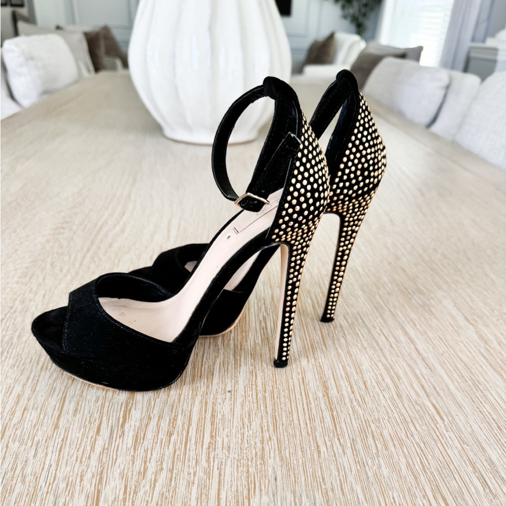 Aldo Black Studded Ankle-Strap High Heel Sandals